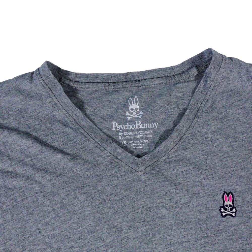 Psycho Bunny Pima Cotton V Neck Gray T Shirt Size 8 Mens Large - Picture 3 of 6